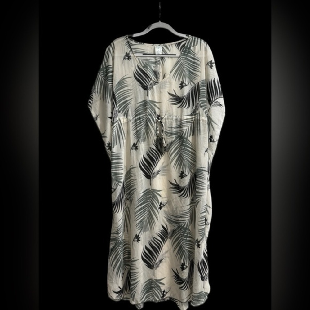 Women’s Kona Sol Kaftan Swim Cover Up Dress Medium Tropical Palm Leaf Beach